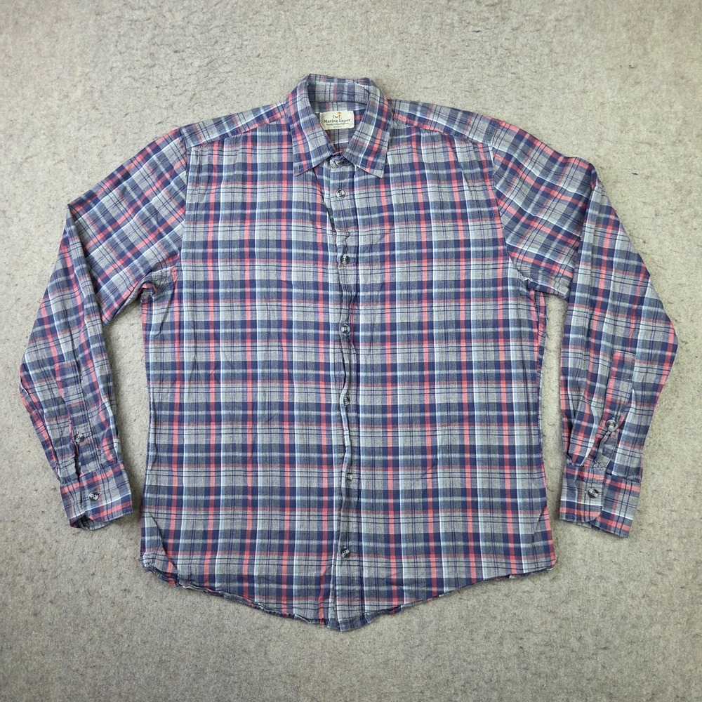 Marine Layer Plaid Button-Down Shirt in Blue, Red, and White